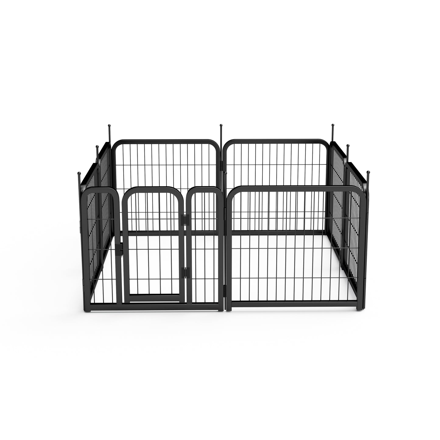 8-panel dog fence, 24 inch small dog pet fence, portable indoor pet game fence. Black, 22.2 inches wide x 23.6 inches high.