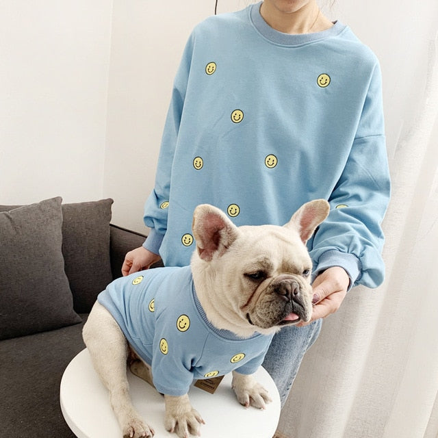 Smile Face Family Matching Outfits Clothes For Dog Small Medium Dog Bulldog Coat Jacket Spring Dog Women Hoodie Shirt Pajamas