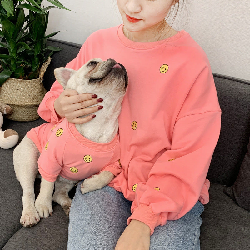 Smile Face Family Matching Outfits Clothes For Dog Small Medium Dog Bulldog Coat Jacket Spring Dog Women Hoodie Shirt Pajamas