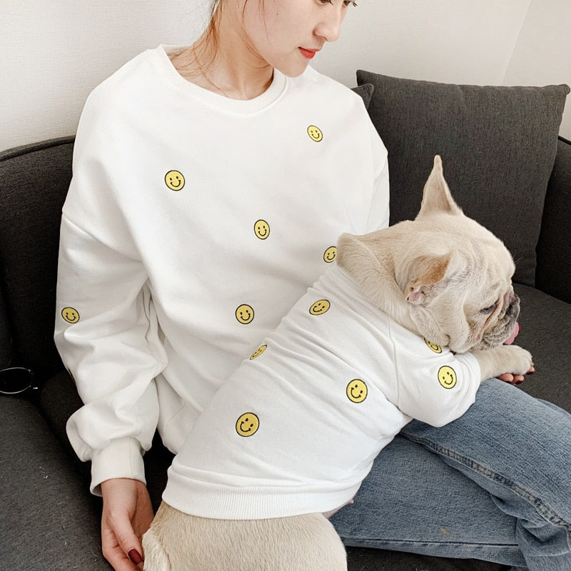 Smile Face Family Matching Outfits Clothes For Dog Small Medium Dog Bulldog Coat Jacket Spring Dog Women Hoodie Shirt Pajamas