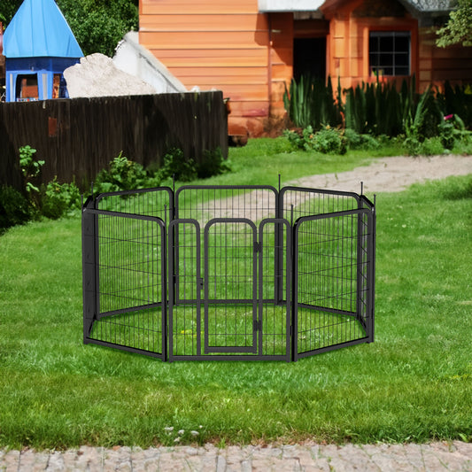 Outdoor dog fence, 8-piece board dog fence. 31 inch portable pet sports fence. Black, 26.3 inches wide x 31.5 inches high.