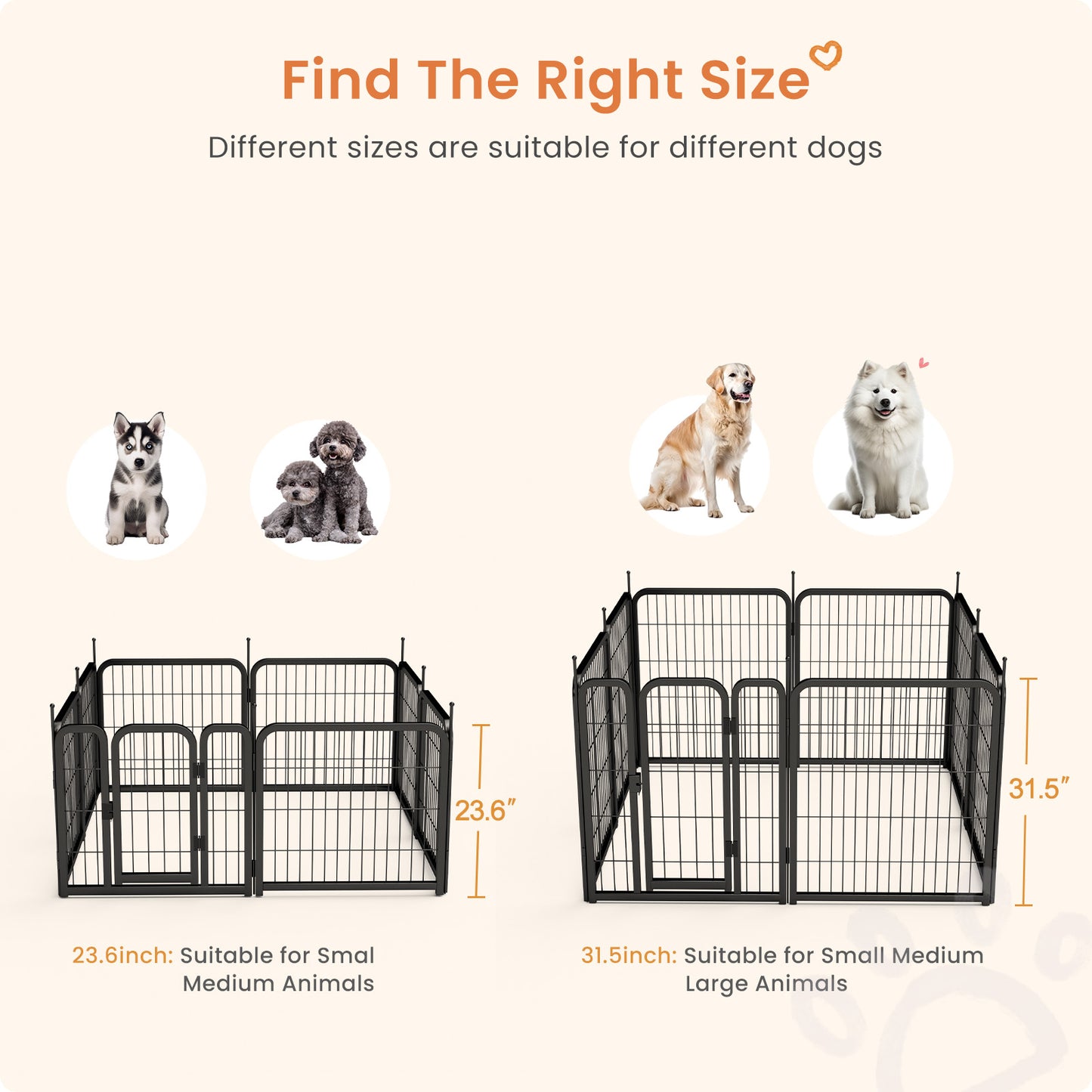 8-panel dog fence, 24 inch small dog pet fence, portable indoor pet game fence. Black, 22.2 inches wide x 23.6 inches high.