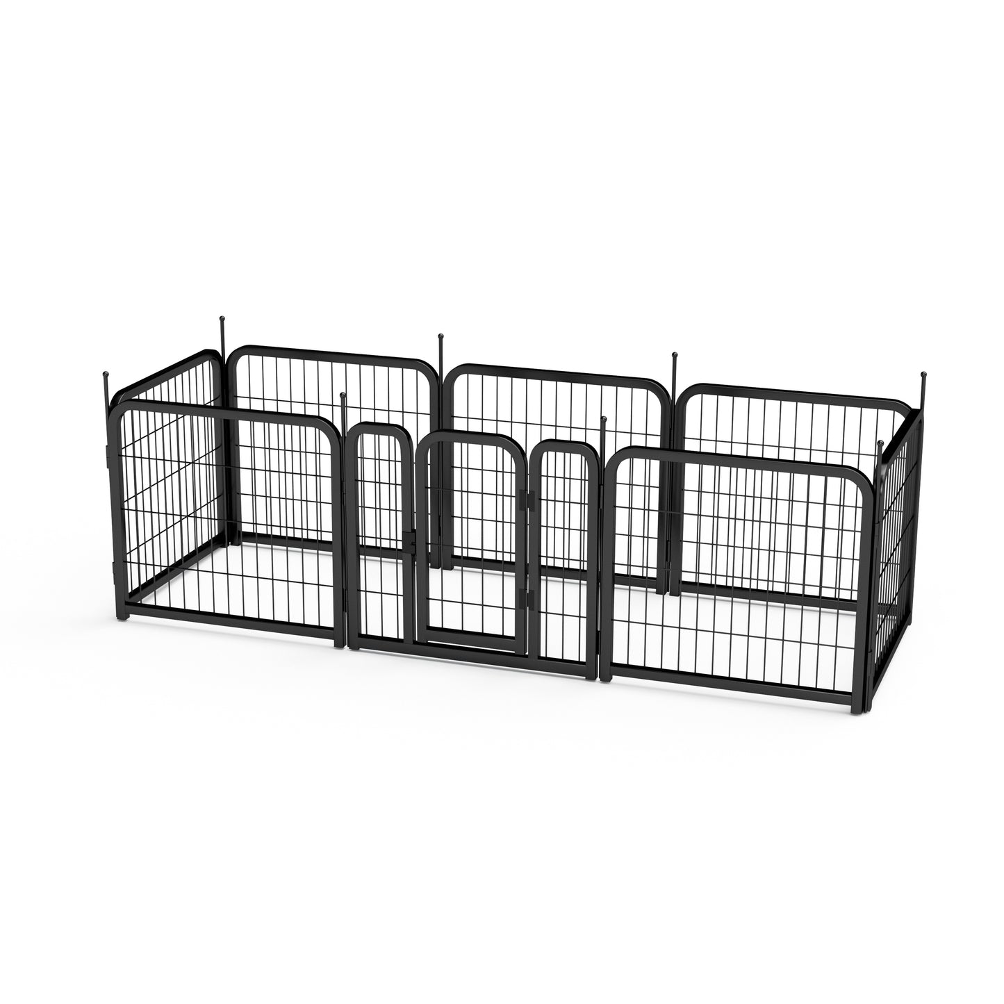 8-panel dog fence, 24 inch small dog pet fence, portable indoor pet game fence. Black, 22.2 inches wide x 23.6 inches high.