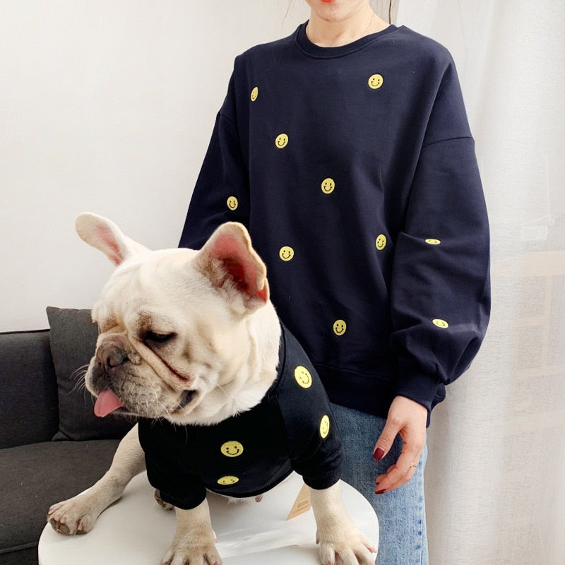 Smile Face Family Matching Outfits Clothes For Dog Small Medium Dog Bulldog Coat Jacket Spring Dog Women Hoodie Shirt Pajamas