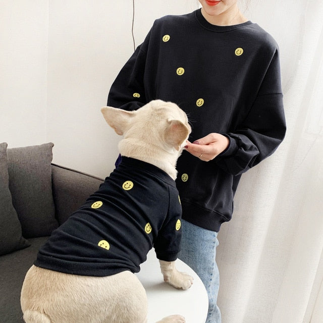 Smile Face Family Matching Outfits Clothes For Dog Small Medium Dog Bulldog Coat Jacket Spring Dog Women Hoodie Shirt Pajamas