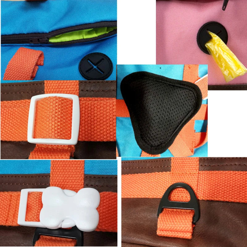 Dog Harness Pet Puppy Backpack Breathable Adjustable Snack Bag Pet Puppy Harness Vest School Bag