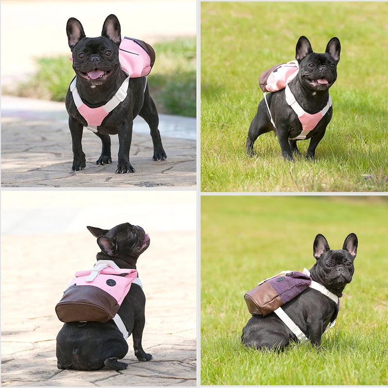 Dog Harness Pet Puppy Backpack Breathable Adjustable Snack Bag Pet Puppy Harness Vest School Bag